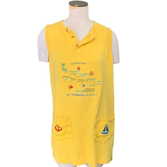 Super Style Cotton St. Thomas USVI Caribbean Beach Cover-Up Yellow #140D - Picture 1 of 10
